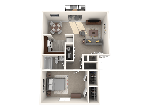 Floor plan for 1 bed, 1 bath, 744 sqft